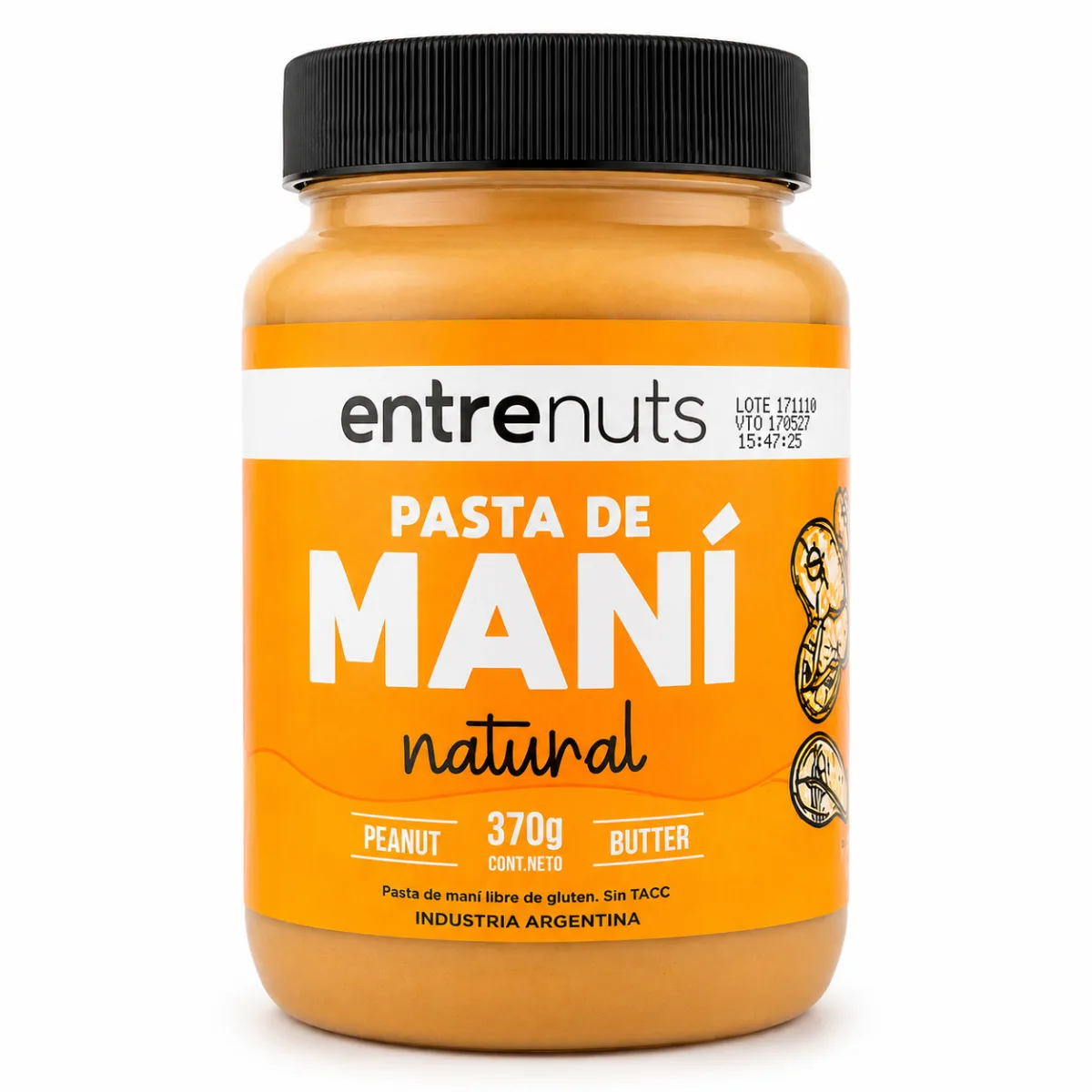 Pasta de Mani Natural Env. Vidrio 370g "Entrenuts" Sin TACC