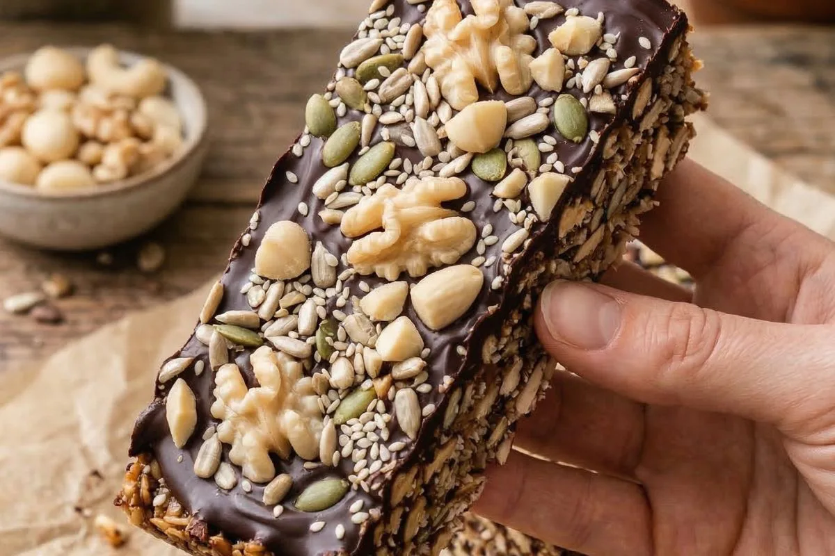 Barritas Keto Crujientes de Frutos Secos y Chocolate